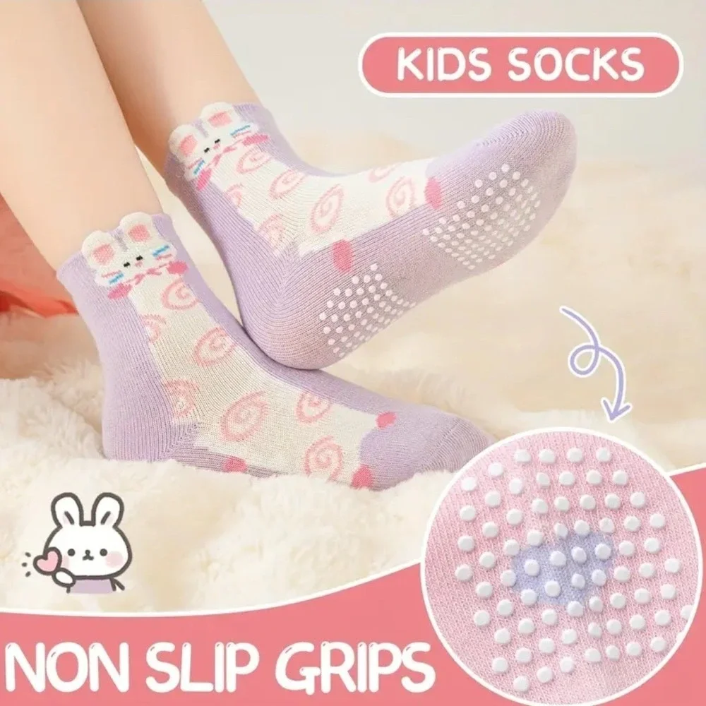 Girls Grip Anti-slip Animal Whimsical Funny Critter Pack Cotton Socks 3-5 YO 6pk